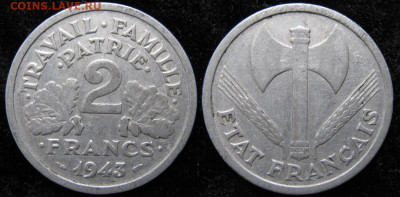 Франция 2 франка 1943   до 28-10-23 в 22:00 - 39.11. -Франция 2 франка 1943    1105