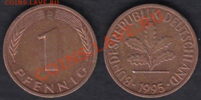 Германия 1 пфенниг 1995 до 02.01.2012 21-30 - Германия 1 пфенниг 1995