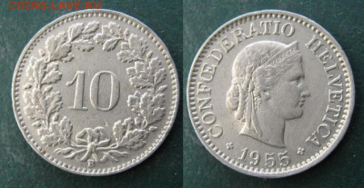 Швейцария 10 раппен 1955 до 08-11-23 в 22:00 - Швейцария 10 рапп 1955    A70