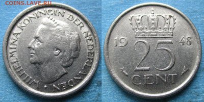 Нидерланды 25 центов 1948 до 14-11-23 в 22:00 - Нидерланды 25 центов 1948     220-к138-12887