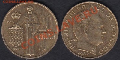 Монако 20 сантимов 1982 до 04.01.2012 21-30 - Монако 20 сантимов 1982