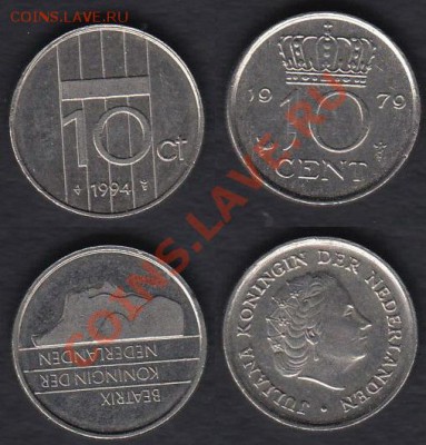 Нидерланды 10 центов 2 шт. до 04.01.2012 21-30 - Нидерланды 10 центов 2 шт.