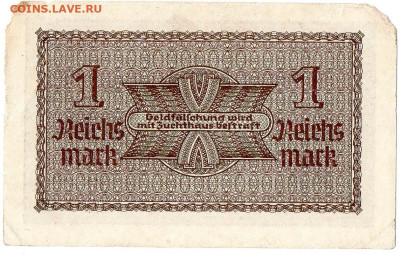 Германия 1 оккупационная рейхсмарка 1938 г. до16.11. - 1а