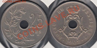 Бельгия 25 сантимов 1908 до 04.01.2012 21-30 - Бельгия 25 сантимов 1908 Фр.