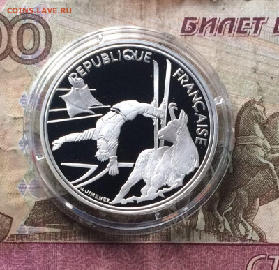 100 франков 1990 г.Франция.Олимпиада Альбервиль 92.Фристайл - 35