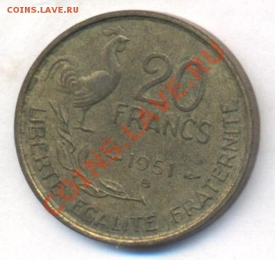 Франция 20 франков 1951 г.До 5.01.12 г. 21-00 МСК. - 20 фр 51