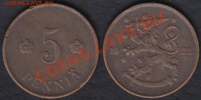 Финляндия 5 пенни 1922 до 04.01.2012 21-30 - Финляндия 5 пенни 1922 пр