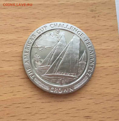 Крона Шайба Остров Мэн 1 крона 1987 Регата Кубок Америки - krona_shajba_ostrov_men_1_krona_1987_regata_kubok_ameriki_karta_avstralii_korabl_parusnik_flot