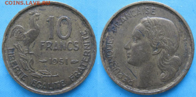 Франция 10 франков 1951   до 27-11-23 в 22:00 - 40.21. -Франция 10 франков 1951    160-ас22-5989