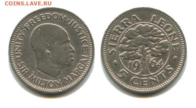 Сьерра-Лионе 5 центов 1964, 24.11.2023 22.00 мск - сьерра леоне 5 центов1964