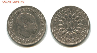 Сьерра-Лионе 10 центов 1964, 24.11.2023 22.00 мск - сьерра леоне 10 центов1964