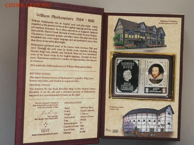 2 доллара 2014 Ниуэ Шекспир, Ag999, до 29.11 - ЯЯ Шекспир-1