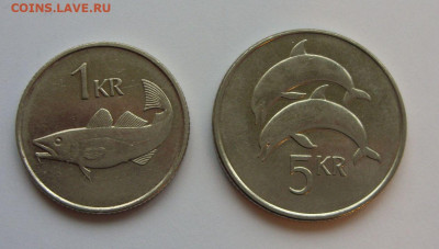 1 и 5 крон Исландия. 1989 и 2005. - 1 и 5 крон Исландия - 1
