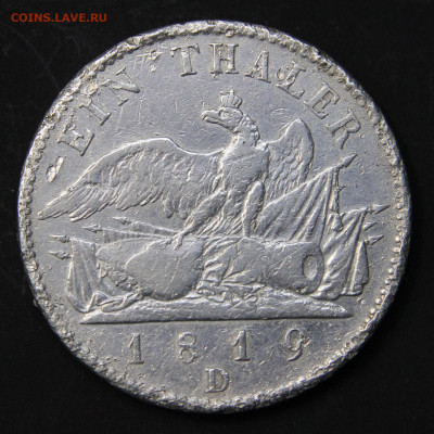 Германия. Пруссия 1 талер 1819 D до 2.12 в 22:10 - Германия Пруссия 1819 1 талер D