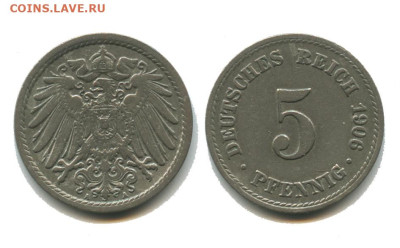 Германия 5 пфеннигов 1906, 01.12.2023 22.00 мск - германия 5 пфеннигов 1906 А