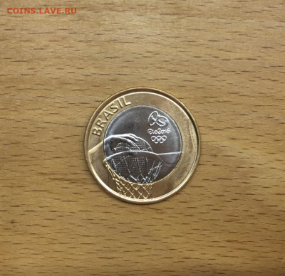 биметалл Бразилия 1 реал 2015 Олимпийские Игры Баскетбол - bimetall_brazilija_1_real_2015_olimpijskie_igry_rio_de_zhanejro_2016_basketbol_olimpiada_sport