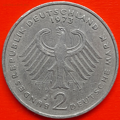 ФРГ – 2 марки 1973 г., J,  –  до 22:00,  15.12.2023 - 2 марки 1973-1