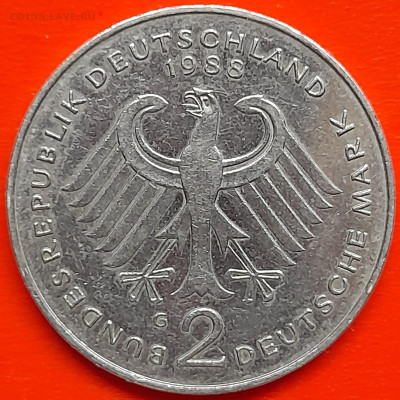 ФРГ – 2 марки 1988 г., G – до 22:00,  15.12.2023 - 2 марки 1988-1
