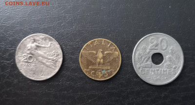 Италии 1920 г., 1941 г. Франция 1943 г. - 3 монеты, С РУБЛЯ - orpnCmntyAk