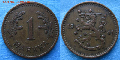 Финляндия 1 марка 1941 до 28-12-23 в 22:00 - Финляндия 1 марка 1941 S    215-к110-12159