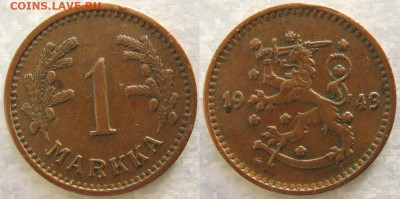 Финляндия 1 марка 1943 до 28-12-23 в 22:00 - Финляндия 1 марка 1943 S    169-ак2-3661