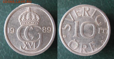 монетки Швеции по фиксу 1977-2000 до 29-12-23 в 22:00 - 37.31. -Швеция 10 эре 1989    A59 
