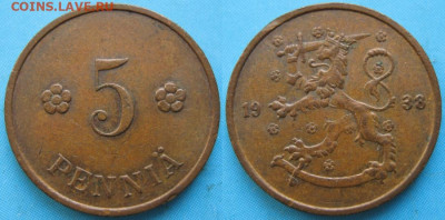Финляндия 5 пенни 1938 до 30-12-23 в 22:00 - 16.55. -Финляндия 5 пенни 1938    166-к10-5114