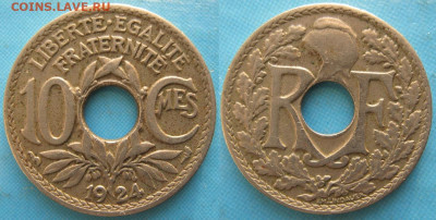 Франция 10 сантим 1924 до 08-01-24 в 22:00 - 38.6. -Франция 10 сантим 1924    160-ас20-5857