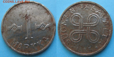 фикс Финляндия 1 и 5 марок 1952-61 до 08-01-24 в 22:00 - Финляндия 1 марка 1953    5210