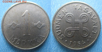 фикс Финляндия 1 и 5 марок 1952-61 до 08-01-24 в 22:00 - Финляндия 1 марка 1954    200-к94-10646