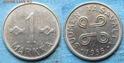 фикс Финляндия 1 и 5 марок 1952-61 до 08-01-24 в 22:00 - Финляндия 1 марка 1955    12832