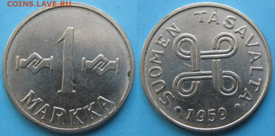 фикс Финляндия 1 и 5 марок 1952-61 до 08-01-24 в 22:00 - Финляндия 1 марка 1959    5206