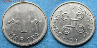 фикс Финляндия 1 и 5 марок 1952-61 до 08-01-24 в 22:00 - Финляндия 1 марка 1960    12820