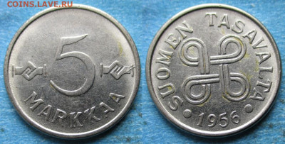 фикс Финляндия 1 и 5 марок 1952-61 до 08-01-24 в 22:00 - Финляндия 5 марок 1956    12831