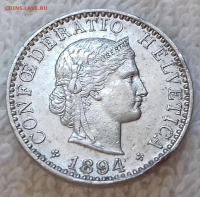 Швейцария 20 раппенов 1894 до 18.01 22:00 - Швейцария 20 раппенов 1894 20220703_144927