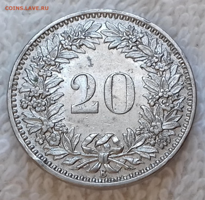 Швейцария 20 раппенов 1894 до 18.01 22:00 - Швейцария 20 раппенов 1894 20220703_144912