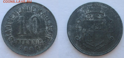 Нотгельды Германии. Обзорная тема. - 10 пф 1920г цинк Карлштадт.JPG
