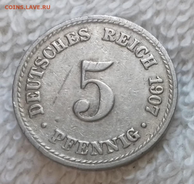 Германия 5 пфеннигов 1907 A до 21.01 22:00 - Германия 5 пфеннигов 1907 A 20150326_212726
