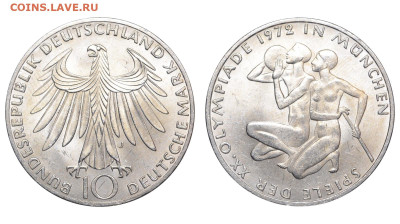 ФРГ. 10 марок 1972 г. Спортсмены. До 20.01.24. - Р1759