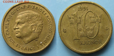 Швеция 10 крон 1991 до 27-01-24 в 22:00 - Швеция 10 крон 1991    235-ас124-12835