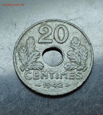 Франция 20 сантимов 1942 ( цинк) до   1.02.2024 - IMG_20240126_132858