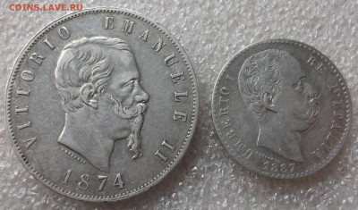 Италия. 5 лир 1874 год и 2 лиры 1887 год. - 001.JPG