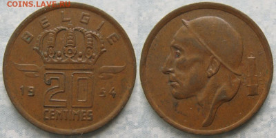 Бельгия 20 сантим 1954  до 04-02-24 в 22:00 - 33.12. -Бельгия 20 сантим 1954    8401