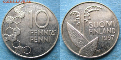 фикс Финляндия ходячка 1990-2000 до 12-02-24 в 22:00 - Финляндия 10 пенни 1997 M    12754