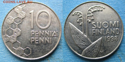 фикс Финляндия ходячка 1990-2000 до 12-02-24 в 22:00 - Финляндия 10 пенни 1998 M    12752