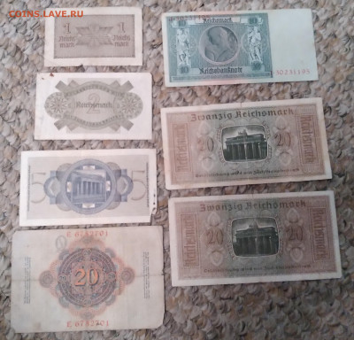 Германия боны 7шт. 1910-40г. 20,10,5,2,1 рейхмарки до 12.02. - 20240210_205715