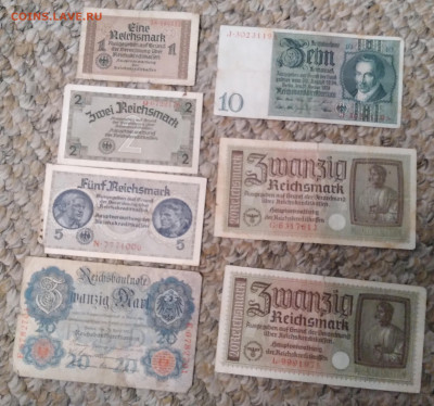 Германия боны 7шт. 1910-40г. 20,10,5,2,1 рейхмарки до 12.02. - 20240210_205626