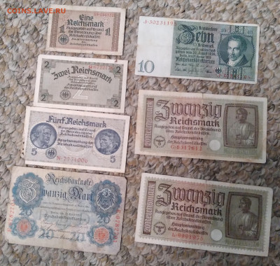 Германия боны 7шт. 1910-40г. 20,10,5,2,1 рейхмарки до 12.02. - 20240210_205621