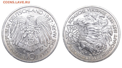 ФРГ. 10 марок 1987 г. Римский договор. До 18.02.24. - Р1780
