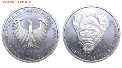 ФРГ. 10 марок 1988 г. Шопенгауэр. До 18.02.24. - Р1785